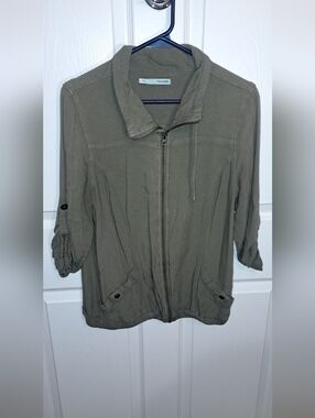 Maurices Olive Green Utility Jacket with Zip Front Large Neutral Cozy Casual